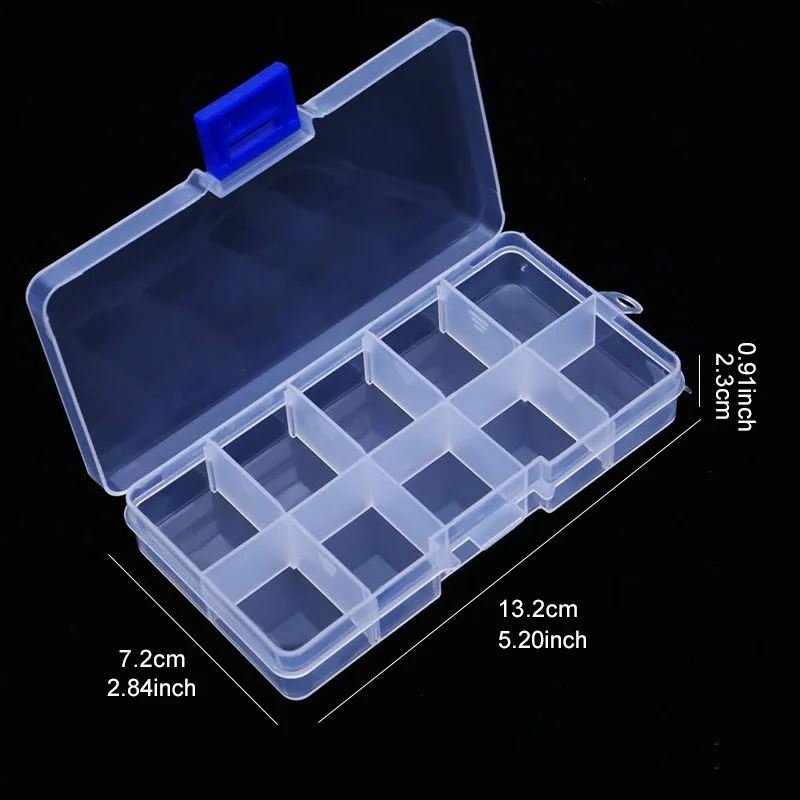1/5/10Pcs 10-Grid Plastic Storage Box, Clear PP Organizer for Beads Jewelry Screws Fishing Tackle Small Parts TMZ