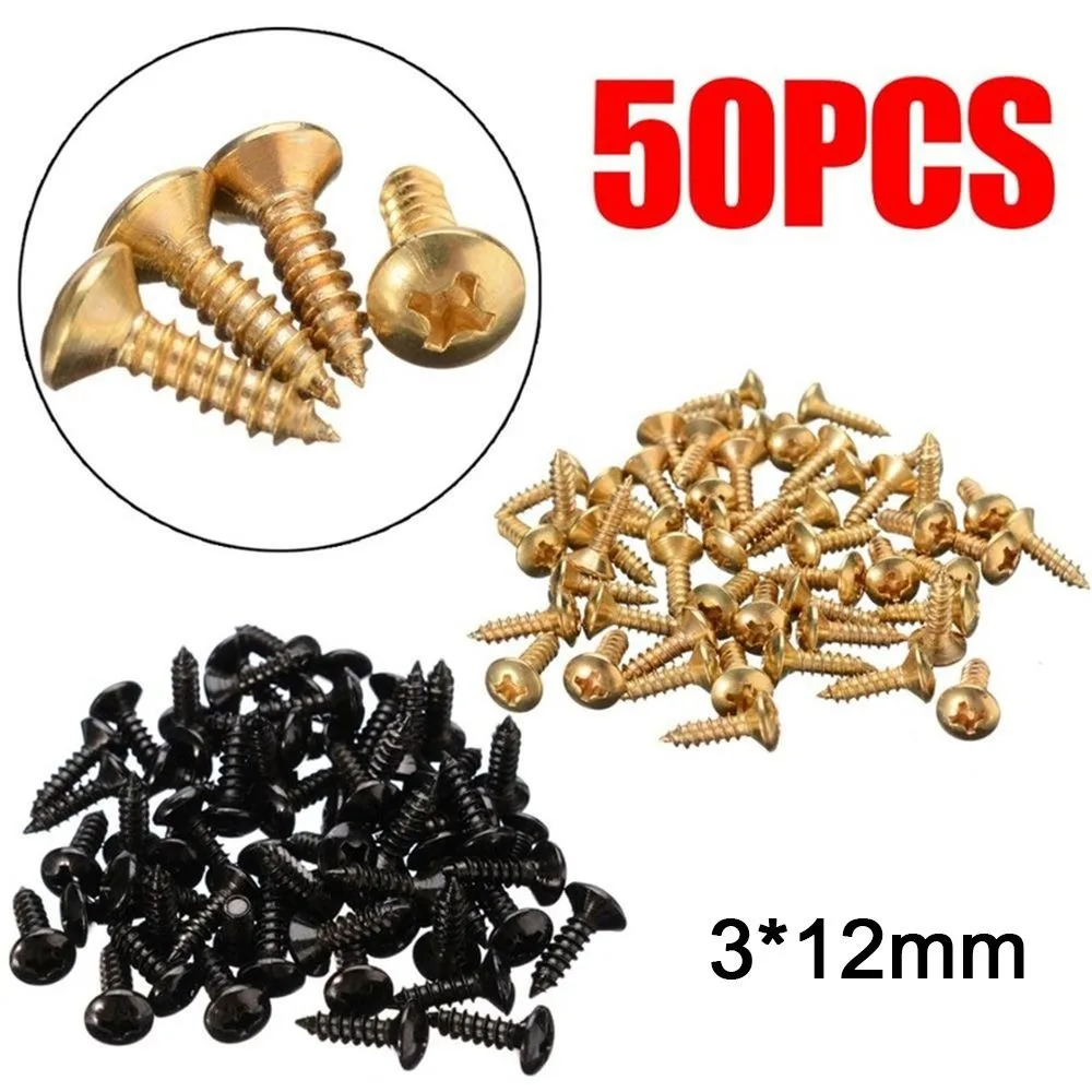 Guitar Accessories 3*12mm Electric Guitar Screws Gold Black Silver DIY Back Plate Fixed Screw Metal Guitar Bass Pickguard Screws