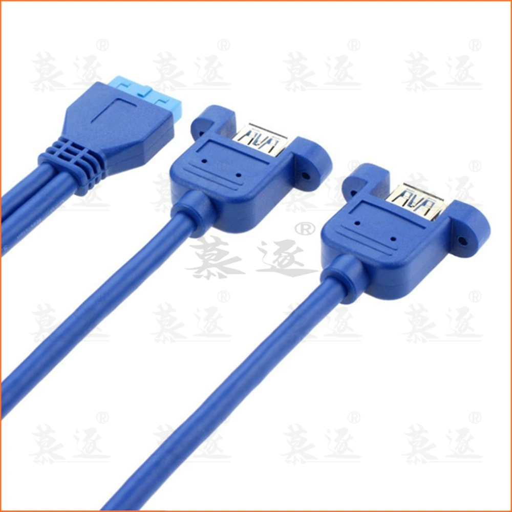 

Blue 0.5m USB 3.0 Motherboard 20pin to USB3.0 Dual Ports A Female connector cable cord 50cm with Screw Mount Type 20CM 50CM