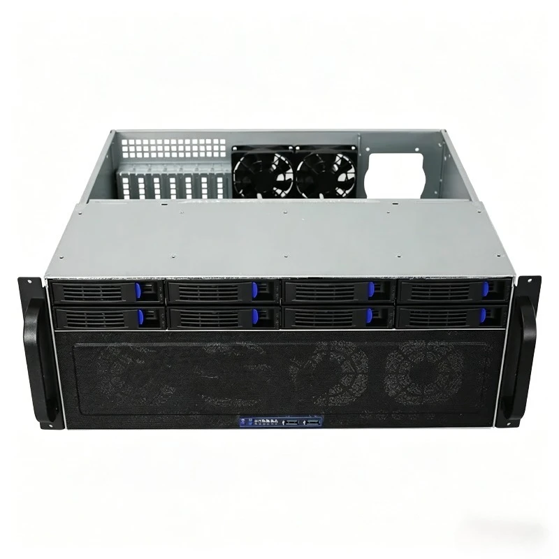 4U-R4408D hot-swappable 8-disk industrial control storage server short chassis workstation 40CM dual main board