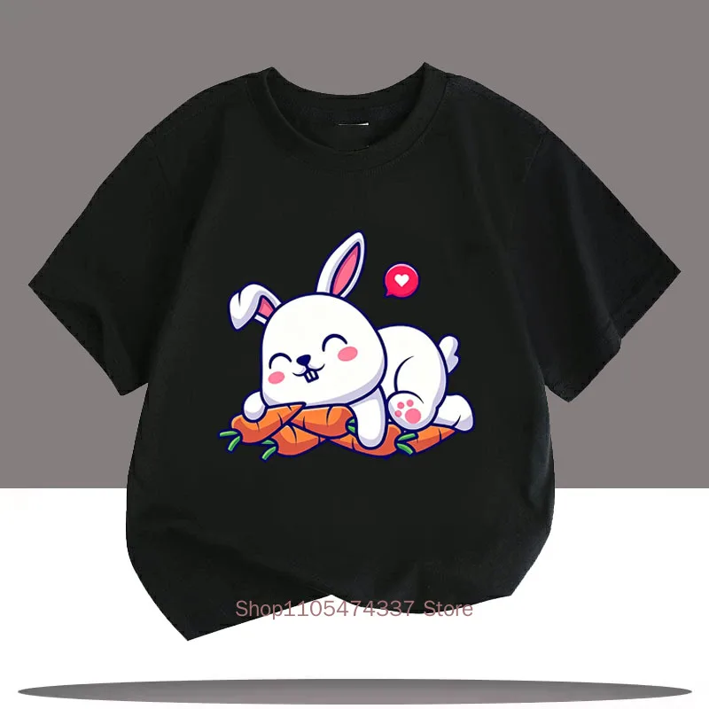 Carrot Rabbit Cute Print T-shirt Summer Casual Children Girls Boys Funny Colorful Tops Kids Comfortable O-Neck Short Sleeve Tees