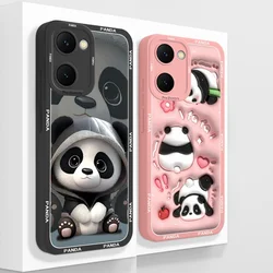 Case For Vivo Y03 4G Fun Panda Full Coverage Bumper Soft Liquid Silicone Funda For Vivo Y 03 Model V2332 Phone Back Covers Coque