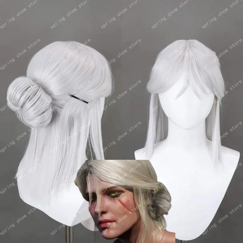 DY20Witcher 3 سيريلا فيونا إلين ريانون سيري كوسبلاي شعر صناعي فضي رمادي متوسط طويل على غرار شعر مستعار كوميدي 25