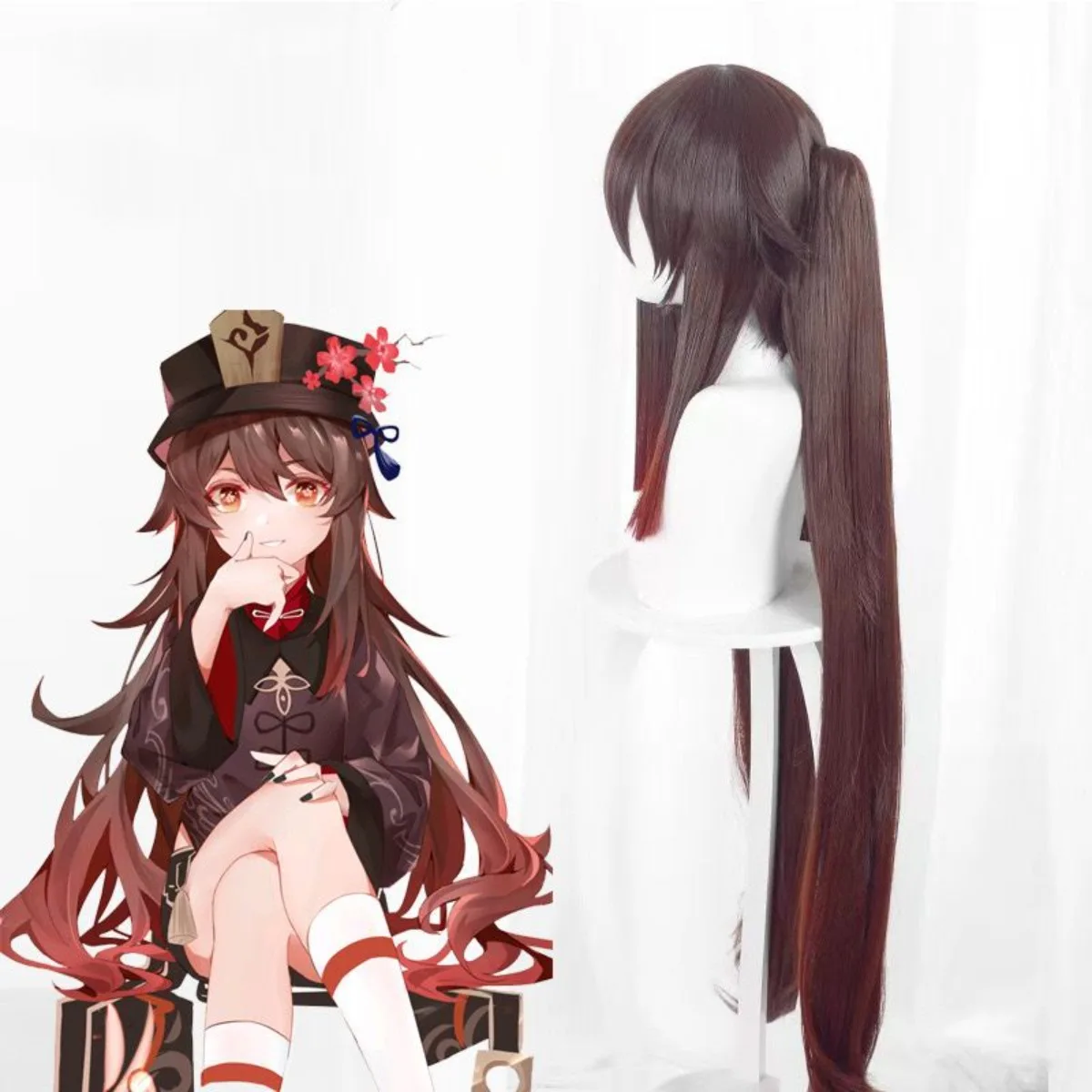 شعر مستعار جينشين إمباكت هو تاو التأثيري، ذيول مزدوجة ذات طبقات متدرجة طويلة مع مشابك شعر مستقيمة ناعمة #5