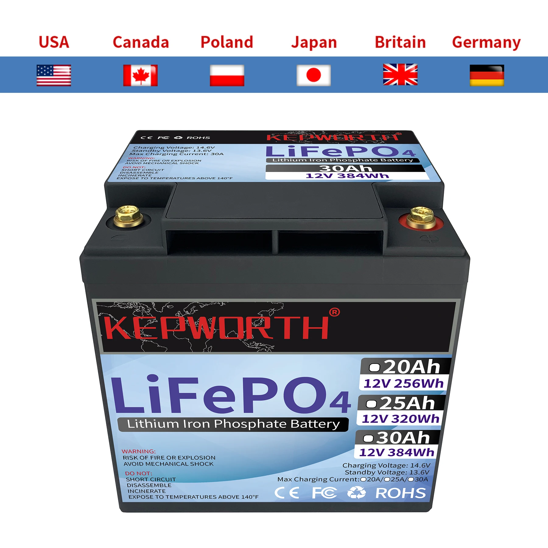 Nuova batteria Lifepo4 da 12 V 30 Ah con perfetta serie di supporto BMS e parallela per il sistema solare del carrello da golf a motore da traina RV domestico