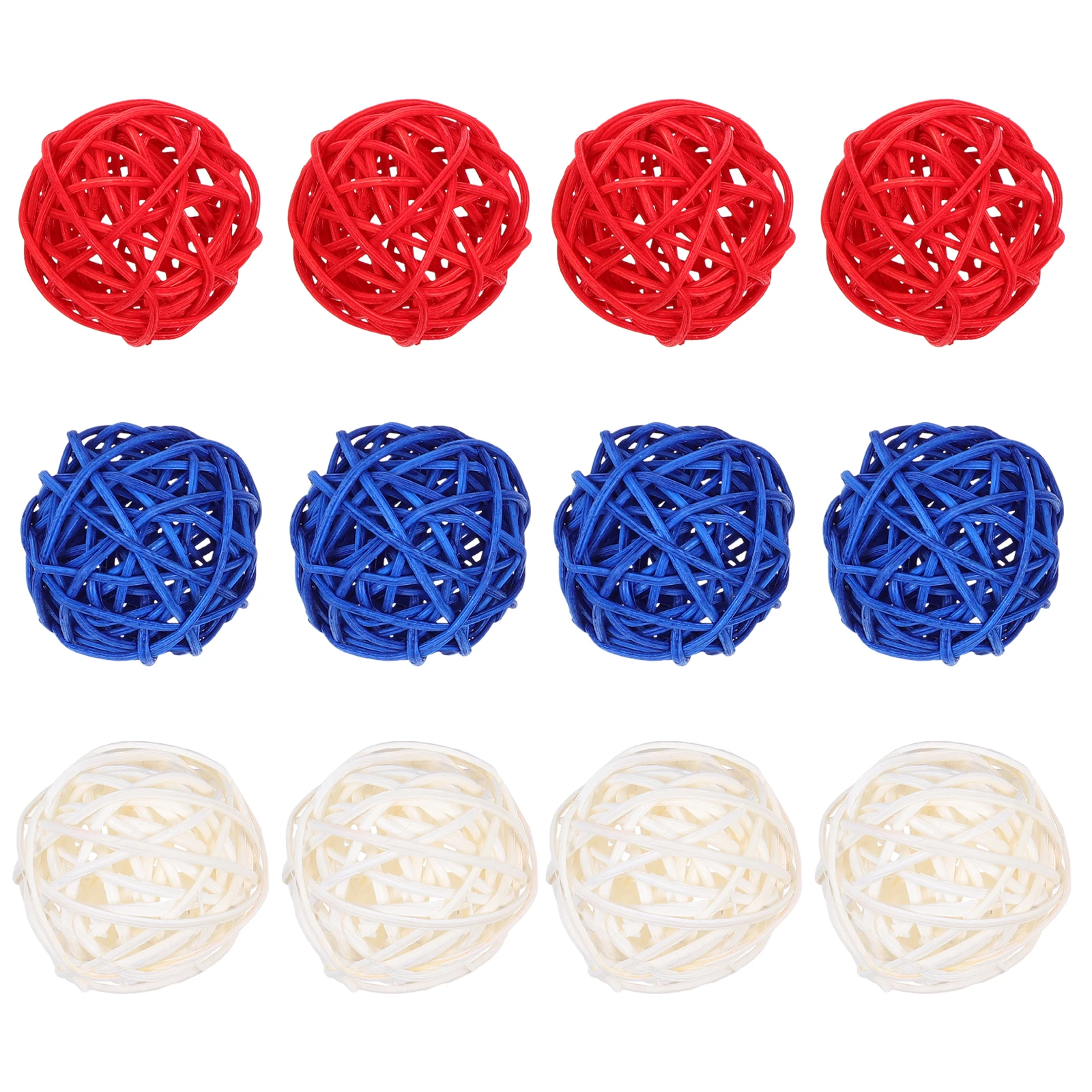 

12Pcs 4th of July Rattan Balls Red White Blue Hollow Decorative Balls for Party Scene Layout and Bowl Vase Decor