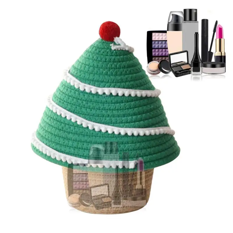 Christmas tree woven storage bin Woven Cotton Rope Basket Sundries Storage Basket with Lid Decorative Storage Baskets for Home