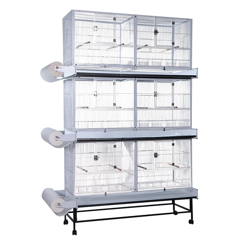 Multi Space Bird Cage Heavy Duty Wire Steel Breeding Parrot Cage With Wooden Stand And Water Feeder