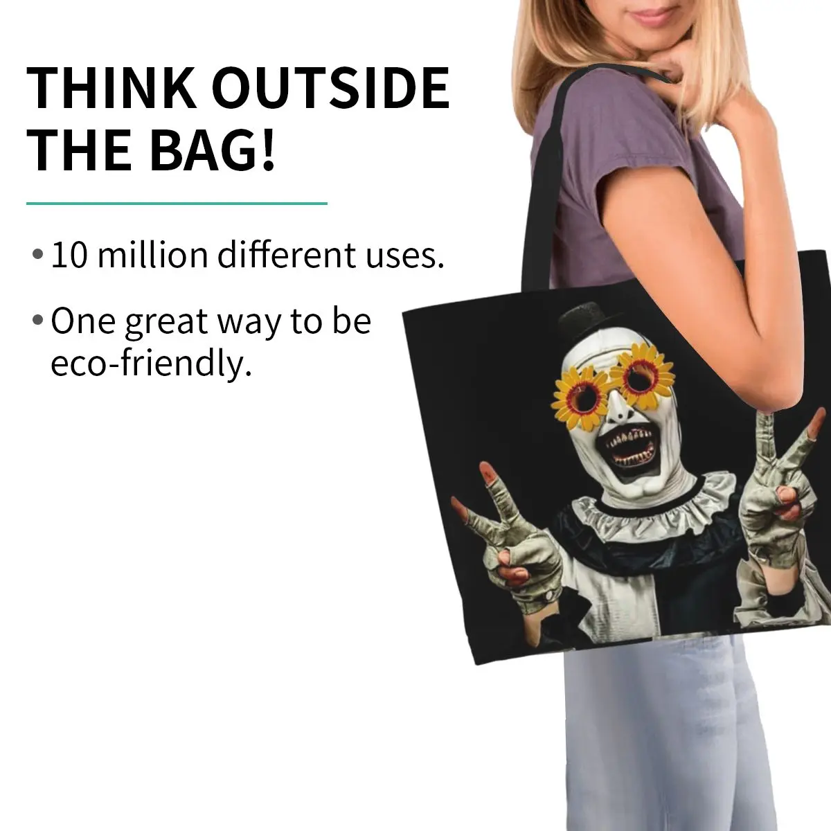 The Clown Cute Terrifier 2 Sunflower Shopping Tote Bag Canvas Large Capacity Shoulder Bags Shopper Grocery Handbag for Women