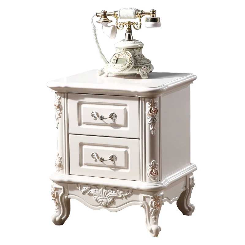 Luxury carved bedside table 25/30/35/40/45/50 cm ivory white bedroom mini bedside table European style