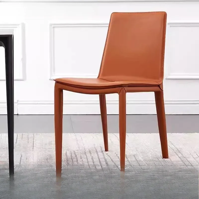 Italian Minimalist Saddle Leather Dining Chair Luxury Comfortable Backrest Chair for Home Hotel Nordic Style