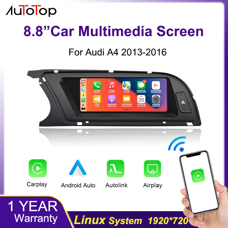 AUTOTOP 8,8 "Touchscreen Carplay Android Auto Multimedia Radio Für Audi A4 B8 2013-2016 MMI 2G MMI 3G Spiegel Link Airplay Audio