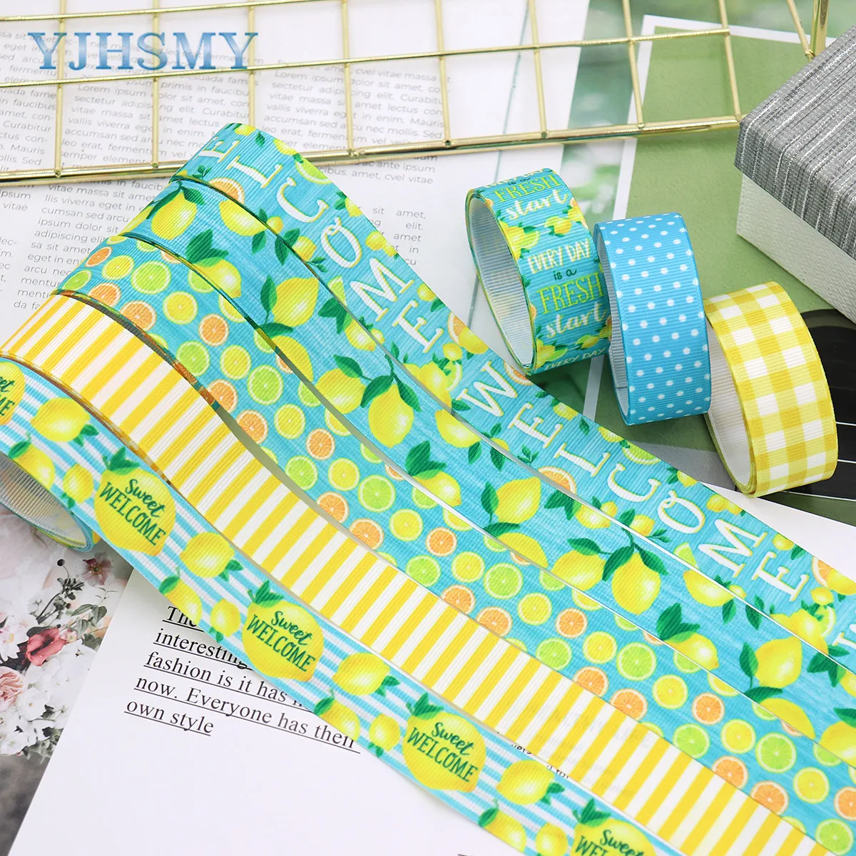 Summer Lemon Ribbons 7/8 Inch Wide Lemon Craft Ribbons Summer Fruit Pattern Ribbons for Summer Party Hair Bows Decoration