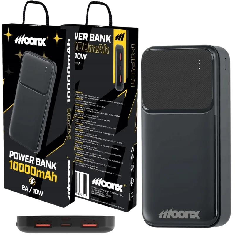 MOONX 10000mAh Power Bank Z Szybkim Ładowaniem 10W, 2x USB, Przenośna Ładowarka O Dużej Pojemności Z Kablem USB — 2