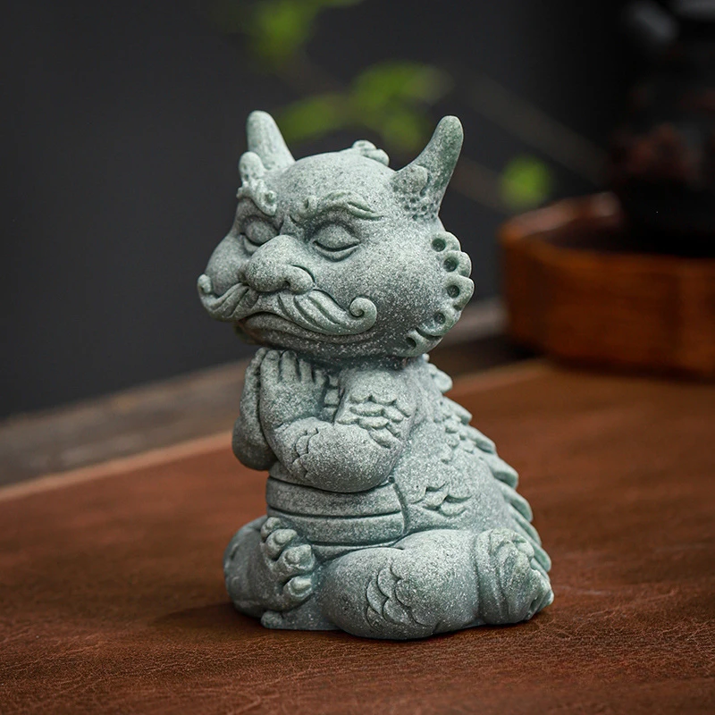 Chinese Style Green Sand and Gravel Dragon Master National Trend Fragrance Ornaments Micro Landscape Office Desktop