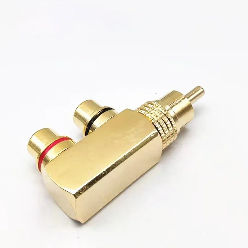 Pistola-Fine Copper Plated Lotus RCA, dividida em dois áudio e vídeo, adaptadores AV em forma de T, um macho e duas fêmeas