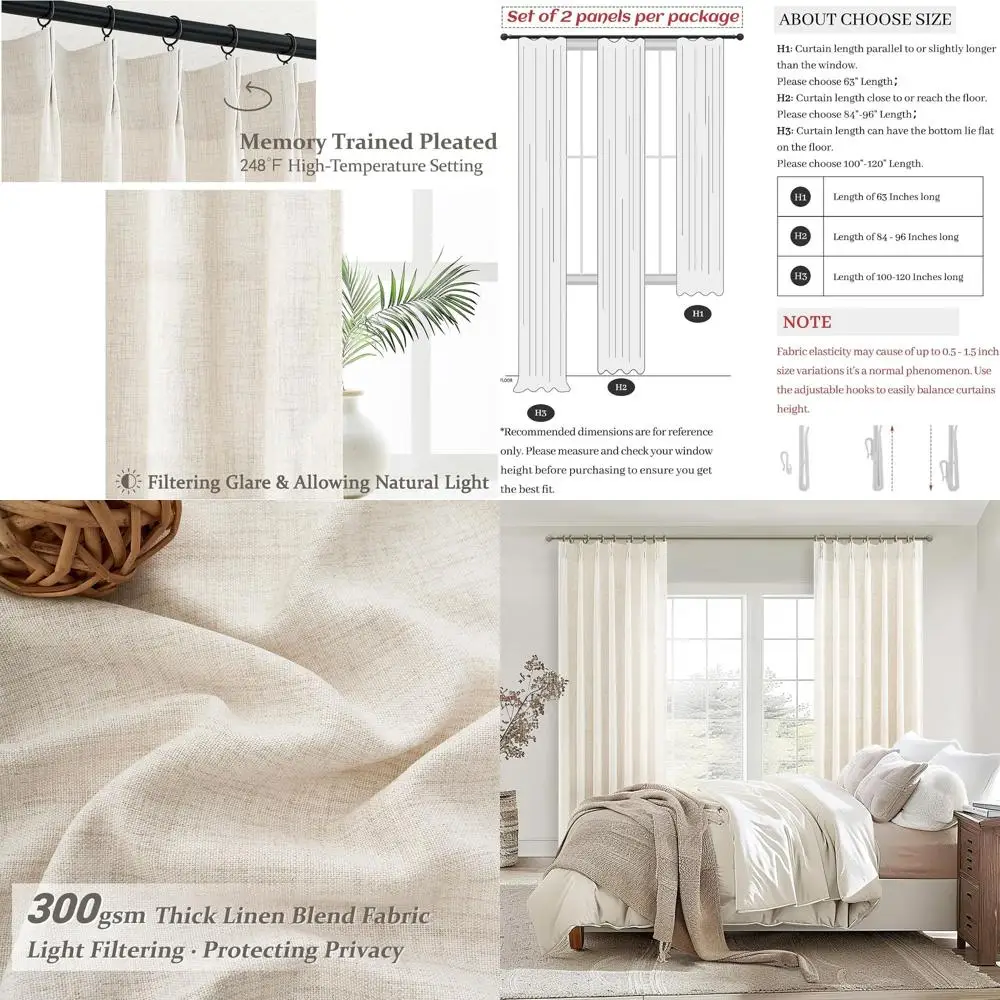 

102-дюймовые длинные шторы для гостиной, светофильтрующие конфиденциальность, плиссированные занавески, задняя вкладка для системы треков, полупрозрачная драпировка