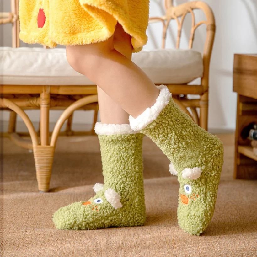 Thermal Sock Women Winter Warm Non Slip Sleeping Kawaii Cute Funny Female Cartoon Fuzzy Plush Fluffy Slipper Sock Christmas Gift