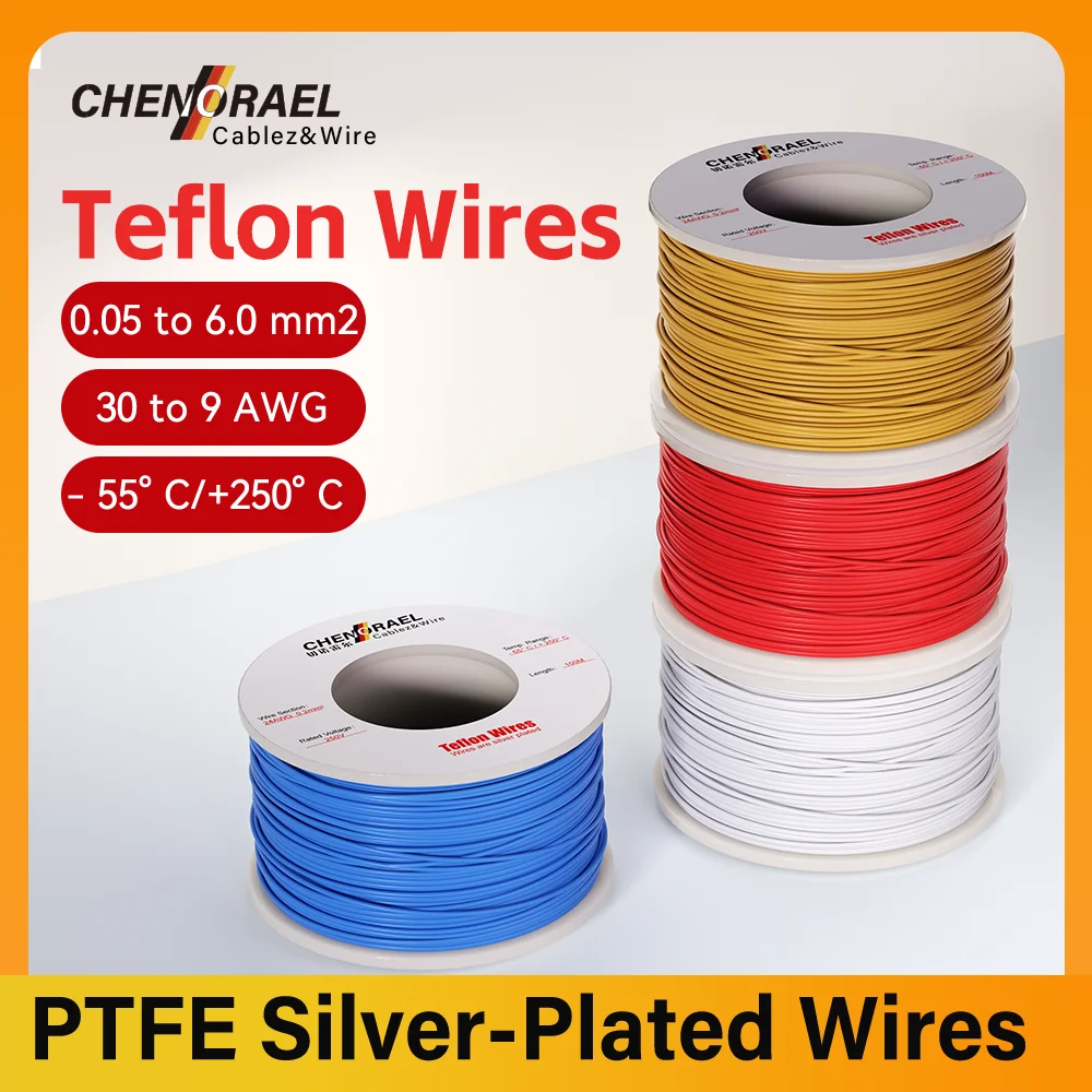 UL1423 PTFE Teflo Silver-Plated Wire 30/27/25/24/23/20/18/15/14/13/11/9AWG High Temp Oil Chemical Resistance Wrap Signal Cable