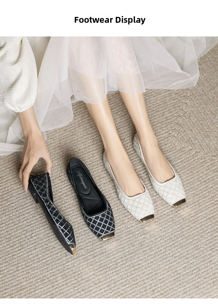 

Fashion Metal Head Flat Bottom Single Shoes Women's Casual Retro Square Head Shoes Spring New Style Daily Match Soft Bottom