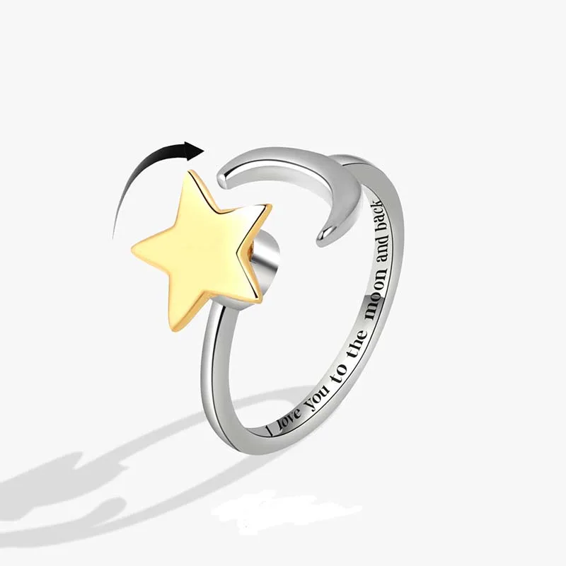Trendy Rotate Fidget Star Spinner Ring Anti Anxiety Moon Open Finger Jewelry Girls Birthday Party Rings Gifts Relax Accessories