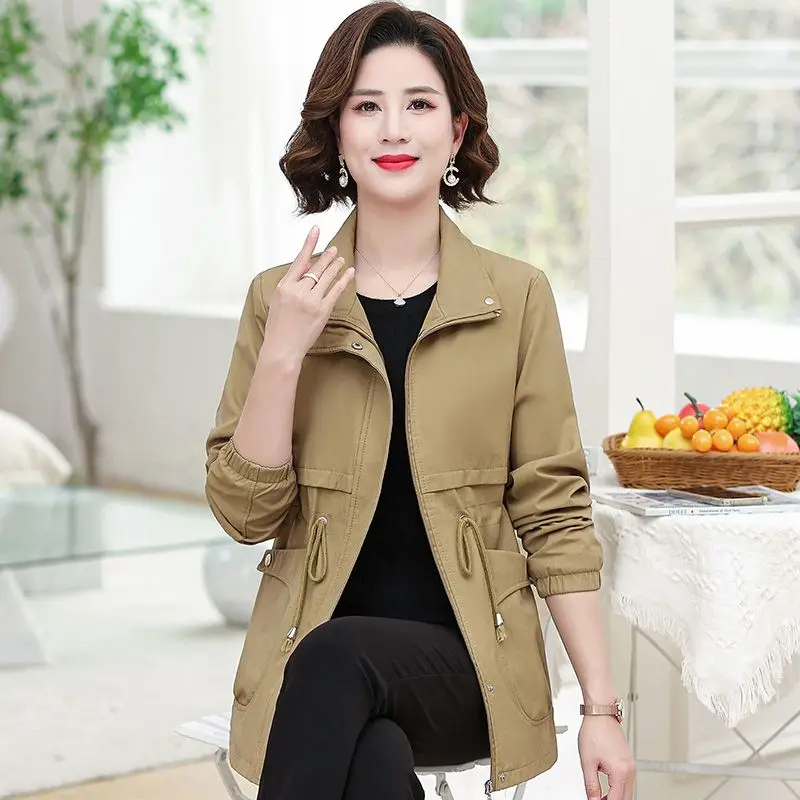 سترة نسائية كاجوال فضفاضة مع جيوب وخصر برباط لملابس الربيع والخريف