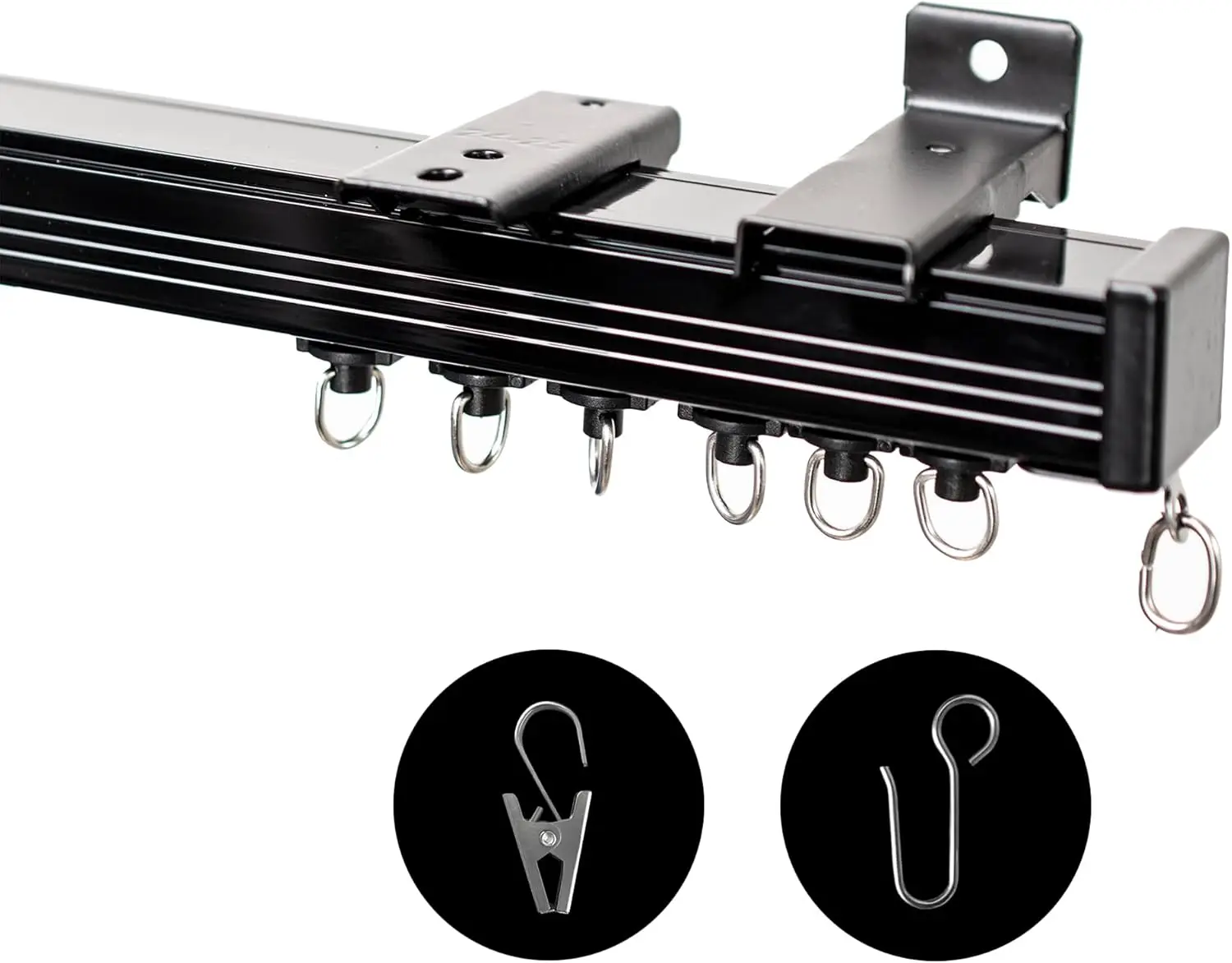 

Прочная потолочная направляющая для штор с роликами, крючками и зажимами, черная, для перегородок 12-15 футов