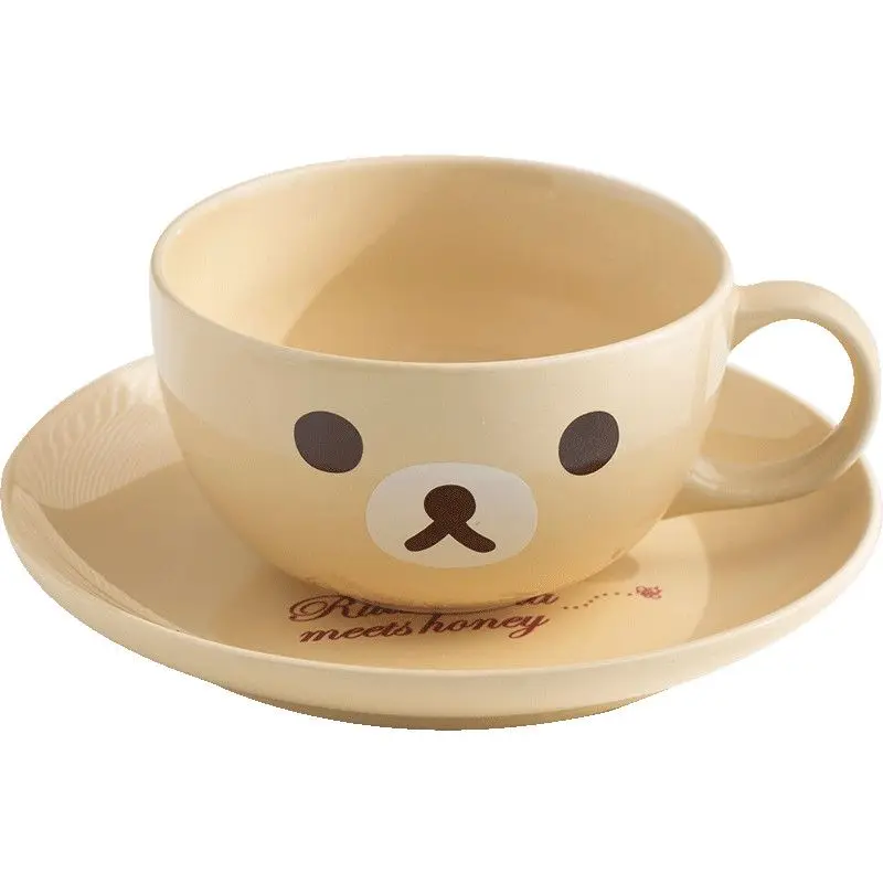 

Kawaii Rilakkuma Coffee Cup Cute Children's Breakfast Bowl Oat Milk Cup Set Anime Cartoon Tableware Plate Bowl Set Girl's Gifts