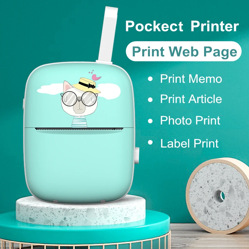 Portable Mini Inkless Thermal Label Sticker Photo Printer Handheld Receipt Cat Memo Printer Machine USB Interface Color Style