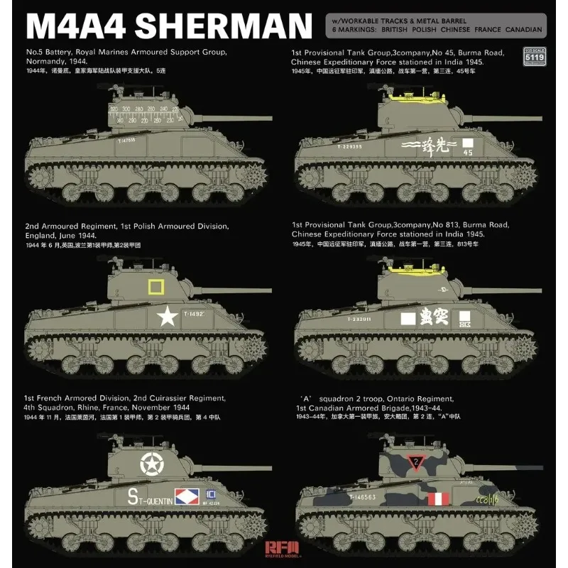 RYEFIELD รุ่น RFM RM-5119 1/35 Scale M4A4 Sherman - ประกอบพลาสติกชุด