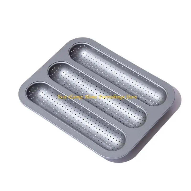 W8EA French Mini Baguettes Maker Carbon Steel Pan With 3 Chamber And Airflows Holes Perforated Bread Pan