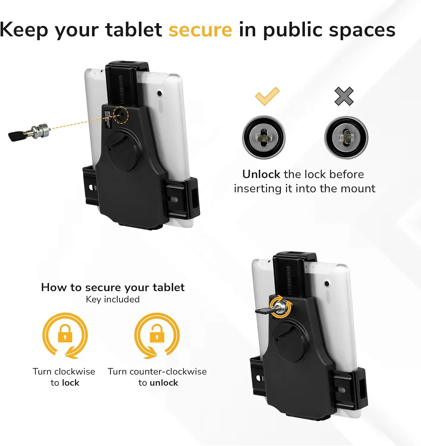 Anti-Theft Universal iPad & Samsung Tablet Floor Stand Kiosk, Locking Clamp, Height Adjustable 24.8