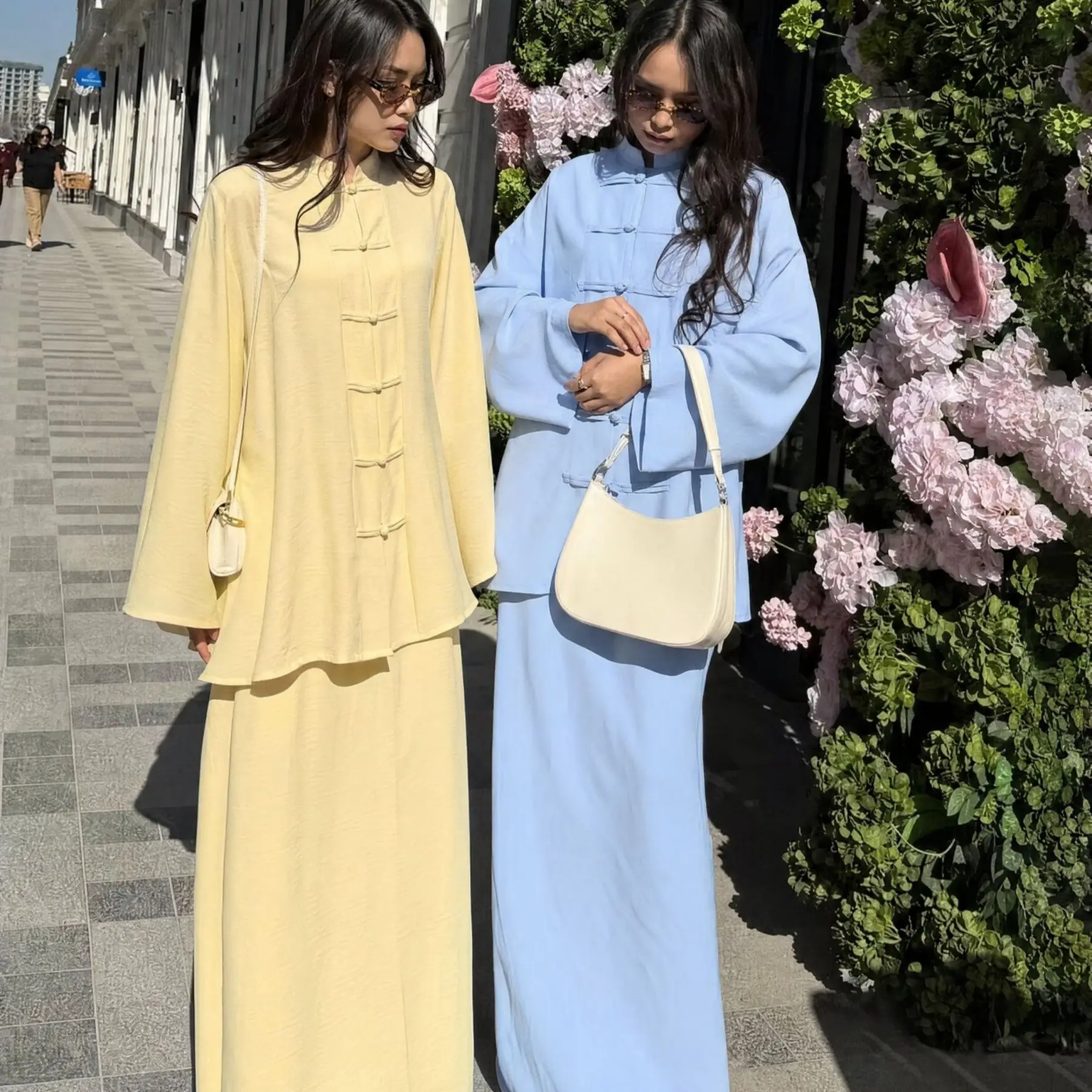 Women Muslim Skirt Suit Shirt Skirts 2 Piece Set Single Breasted Top Ramadan Morocco Dubai Islam Casual Ensemble Arabic Outfits