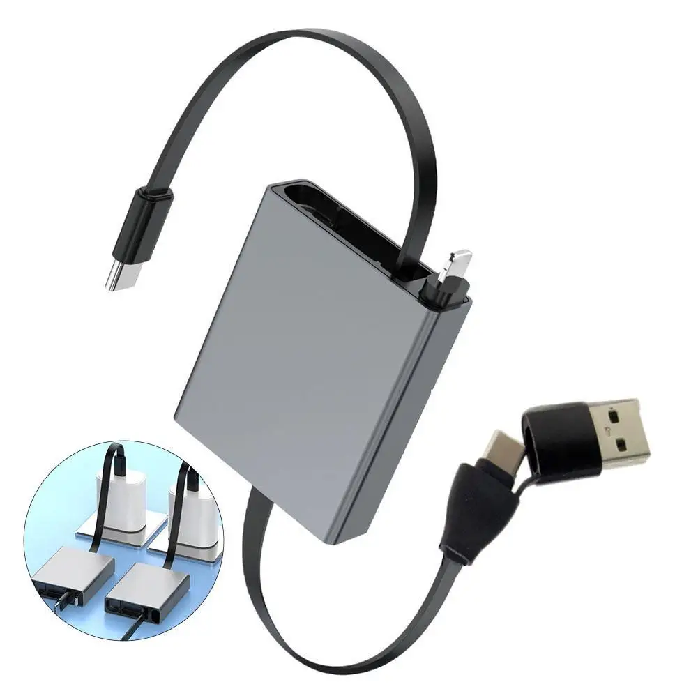 1PC Four-in-one Data Cable For Light Micro USB TYPE-C 66W Telescopic Aluminum Alloy Computer Data Cable