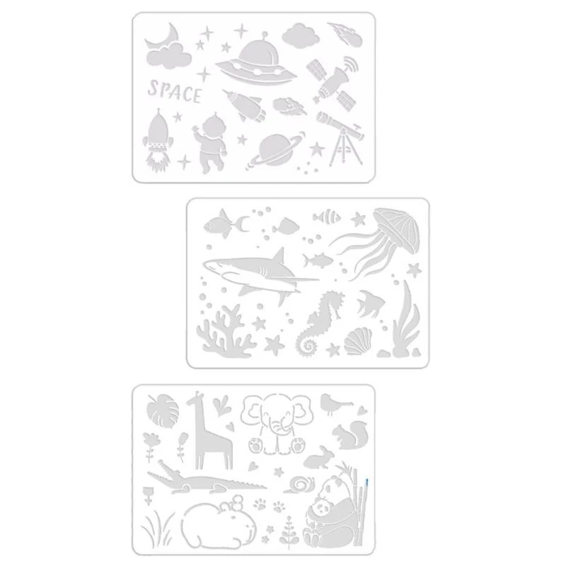 

W89C Kids Painting Supplies Include 12 Color Markers 3 Painting Stencils for Drawing