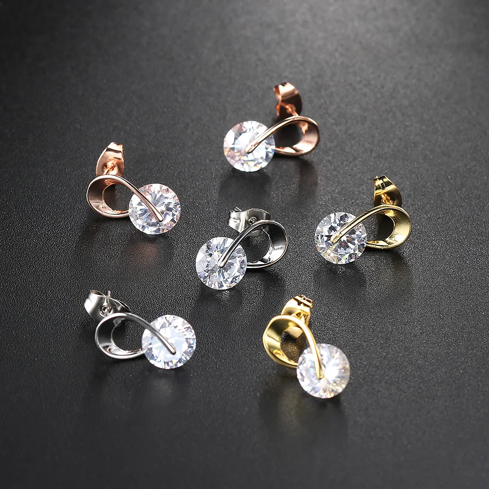 ZHOUYANG Stud Earring For Women Simple Style Cubic Zirconia Rose Gold Color Silver Color Party Daily Fashion Jeweley KAE070