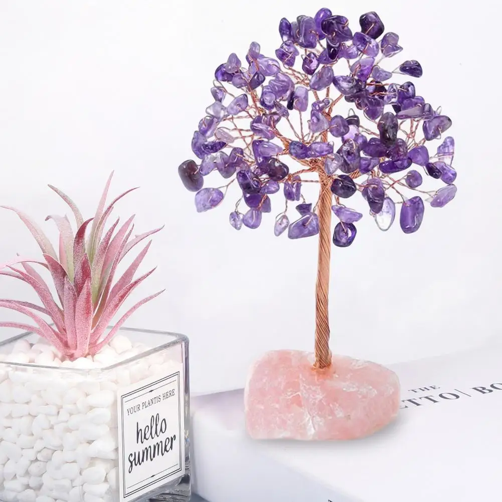 Rose Quartz Lucky Tree Good Meaning Handmade Home Decor with Base Faux Crystal Copper Wire Lucky Money Tree Home Decorations