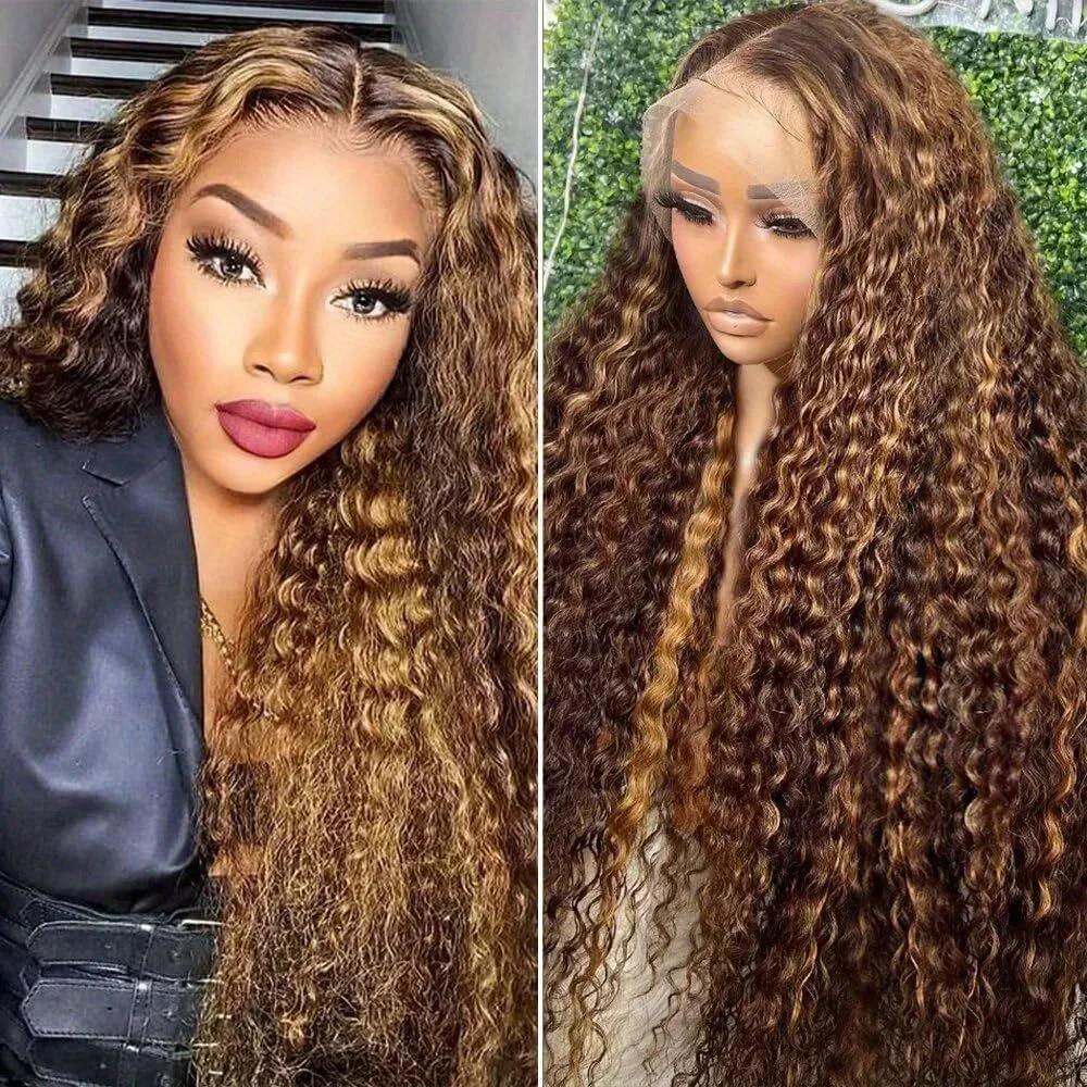 30 pollici Ombre Biondo Miele Evidenziare Parrucche Anteriori Del Merletto Ricci Capelli Umani P4/27 Parrucche Frontali Del Merletto Dei Capelli Umani Pre Pizzicate Per Le Donne