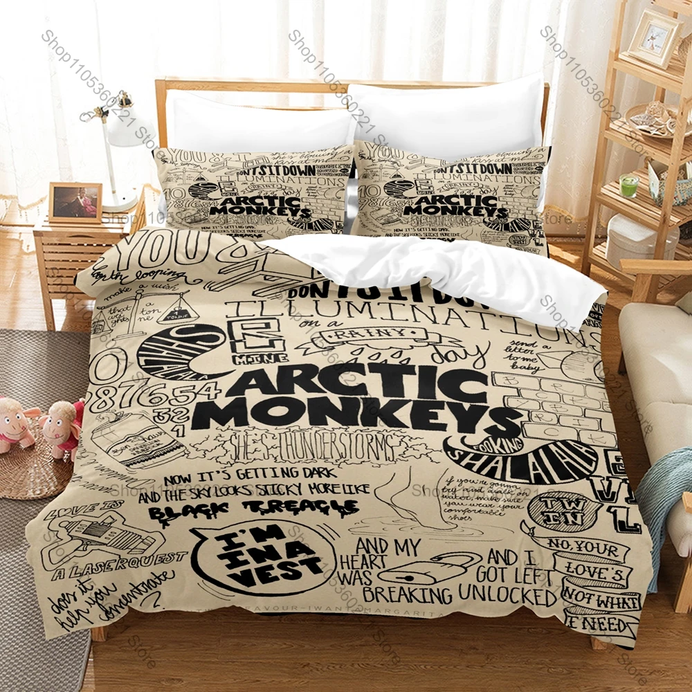 Cool New Arctic Monkeys Rock Band Duvet Cover + 2 Pillowcases 3D Print Polyester Bedding Set Indie Rock Fan Bedroom Decor