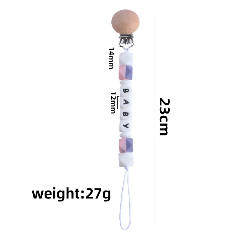 Klip dot bayi nama personal, penjepit puting silikon, Aksesori rantai, mainan gigitan bayi bebas BPA