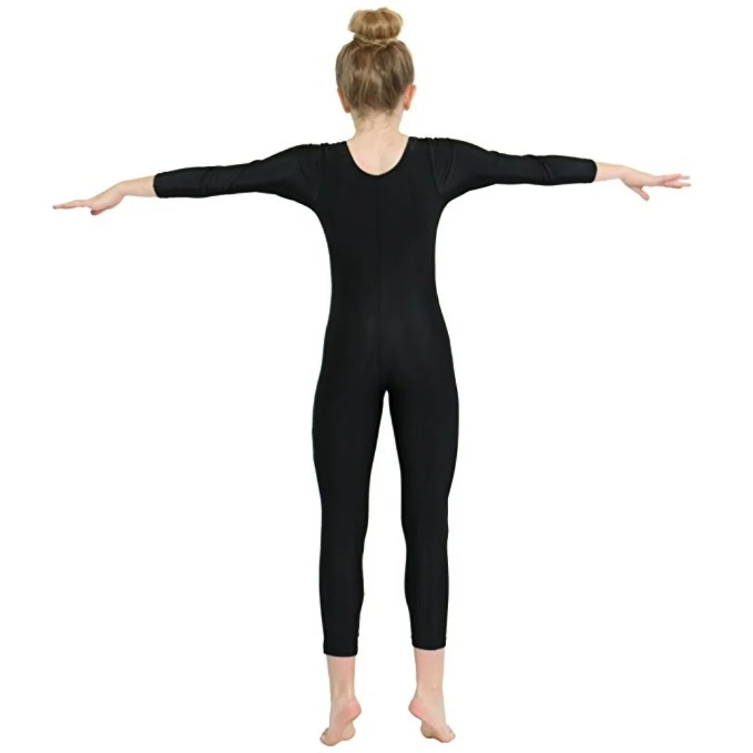 Combinaisons à manches longues pour filles danse noir gymnastique Unitard encolure dégagée Spandex Catsuits unisexe combinaisons