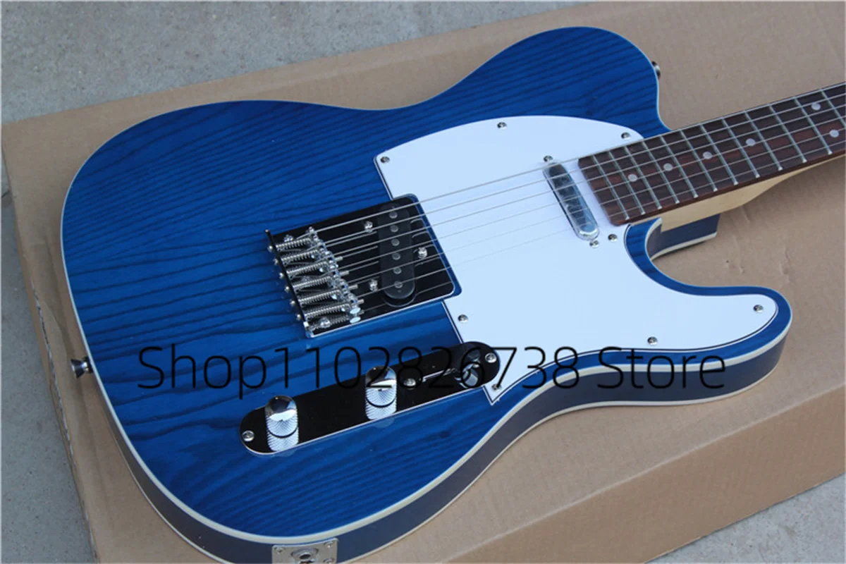 Classic Blue Electric Guitar Tel Guitar ASH Wood Body White Binding Maple Neck White Guard Fixed Bridge  Factory Custom