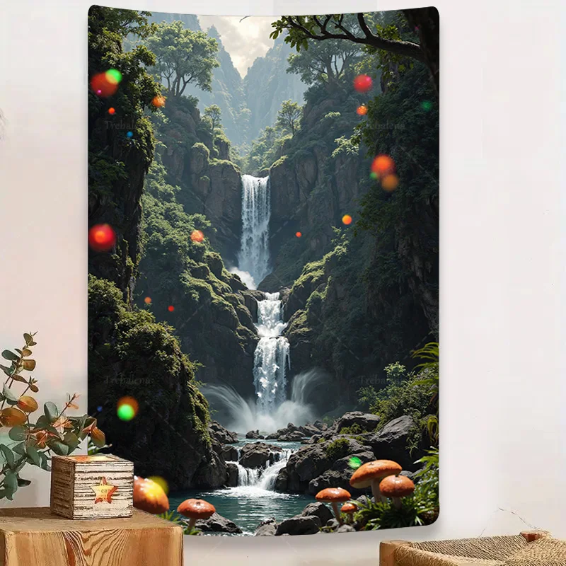 

1шт настенный гобелен "Водопадный лесной гобелен - природный пейзаж настенный декор"