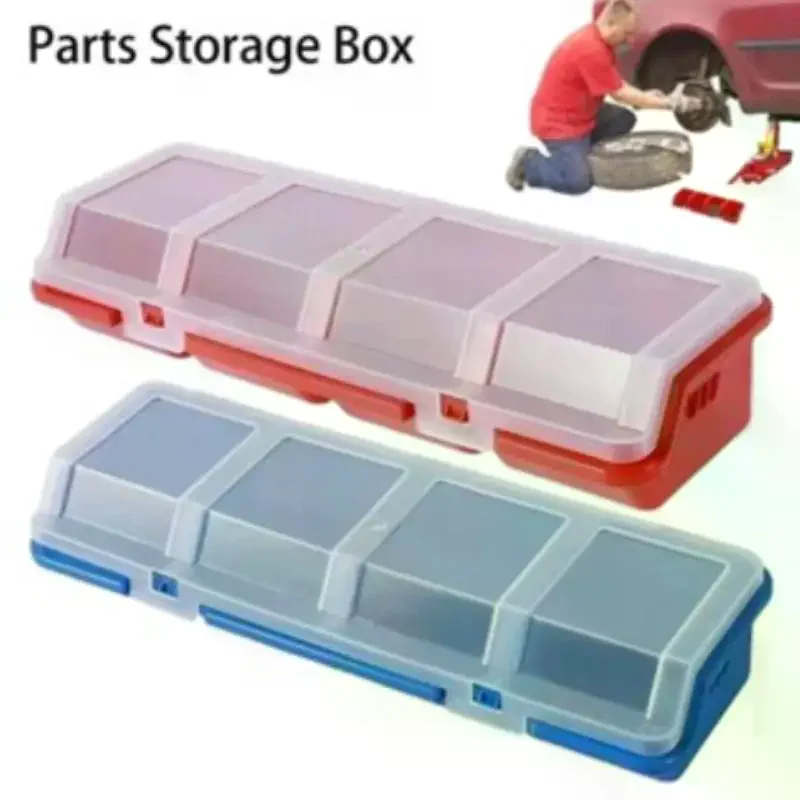 Screw Organizer Box Plastic 4 Compartments With Secure Lid Blue Red Black for Workshop Tools Storage