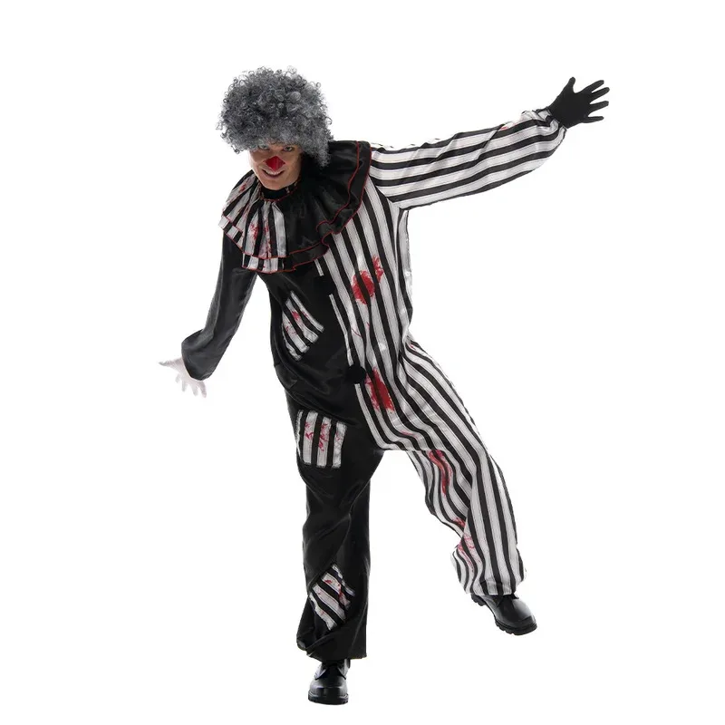 Sky01 2022 Adult Evil Clown circus Cosplay Halloween Costume Vintage Men's Bloody Killer Clown Carnival Easter Purim Fancy Sd01$