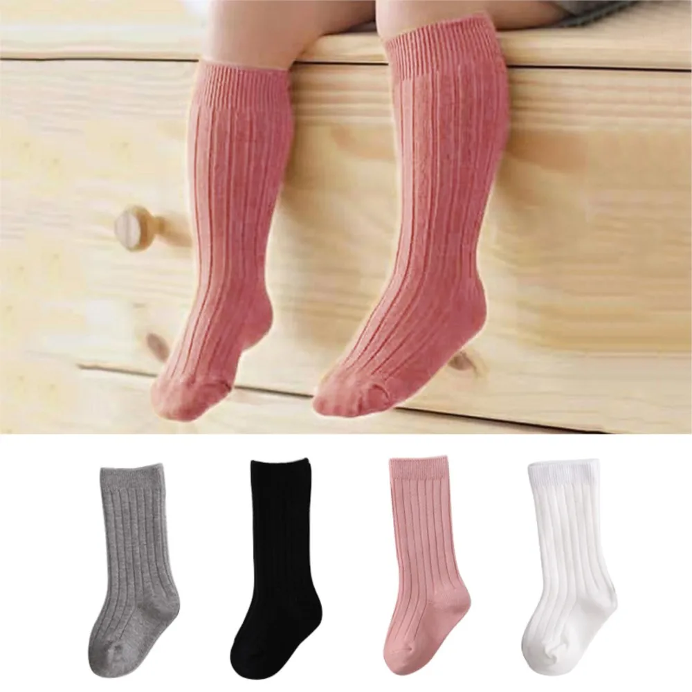 Soft knitted Baby Girl Socks Newborn Knee High Baby Socks Solid Color Vertical Striped Infant Toddler Long Socks meia infantil