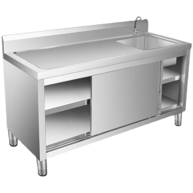 

Stainless steel sliding door workbench with sink commercial sink
