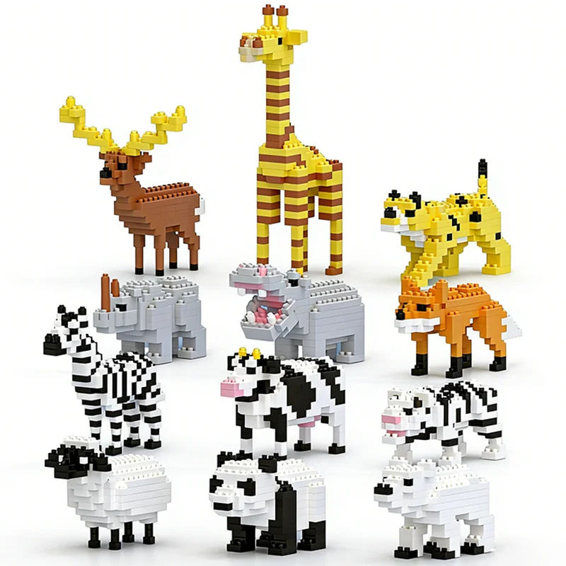 

Cartoon Jungle Animal Building Blocks Toys Jungle Theme Model Bricks Puzzle Toys for Kids Adults Birthday Party Favor Home Decor