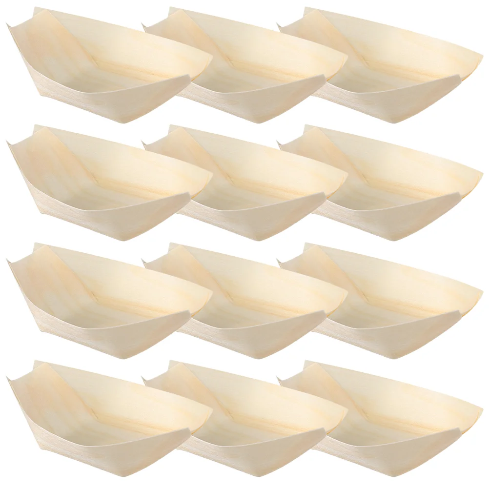 200 Pcs Sushi Container Catering Supplies Disposable Wooden Boat Plate Plates Mini Food Trays