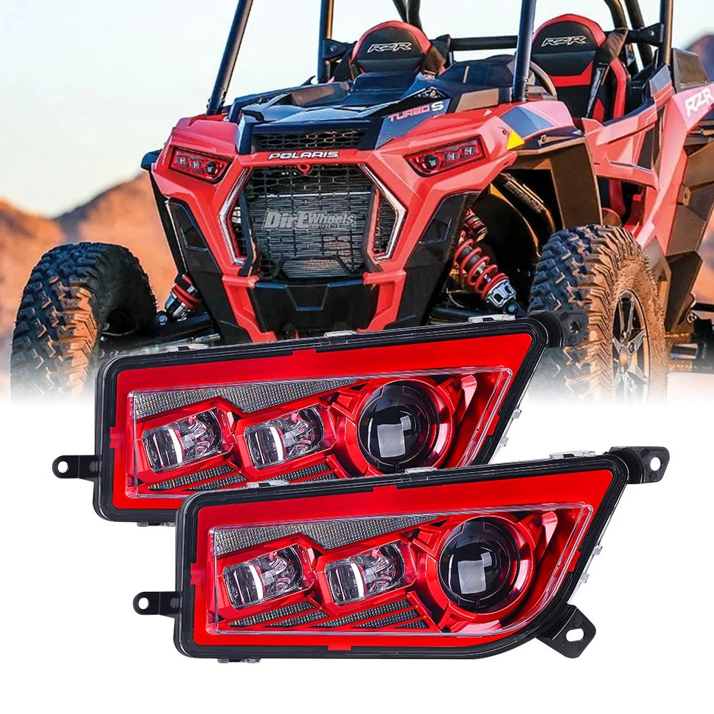 60W LED Headlight for Polaris RZR XP 1000 900, Front DRL Amber Turn Signal Lamp Assembly for Off-Road UTV Night Trail Riding.